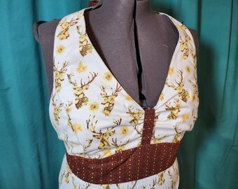 Stags & Flowers 100% Cotton Retro Halter Kitchen Apron