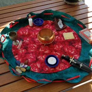 Bolso de altar con cordón portátil verde y rojo