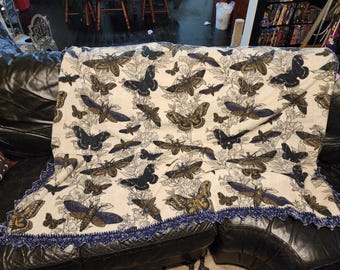 Death's Head Moth 2 Sided Fleece Blanket with Velvet Edging 54"x60"