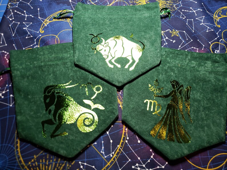 Zodiac Earth Sign Taurus Virgo Capricorn Tarot Drawstring Bag