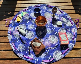 Celestial Imagery Blue and Purple Portable Drawstring Altar Bag