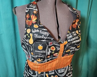 Happy Thanksgiving 100% Cotton Retro Halter Apron