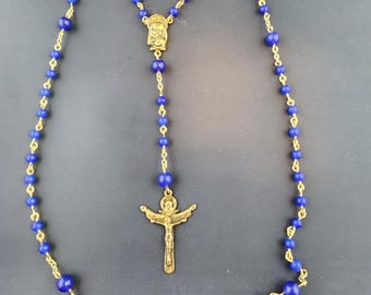 Dark Blue Aventurine & Goldtone Rosary