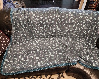 Teal Astro Sigil 2 Sided Fleece Blanket with Velvet Edging 60"x60"