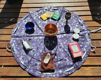 Purple and Silver Celestial Portable Drawstring Altar Bag