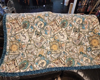 Tossed Tarot Cards 2 Sided 100% Fleece Blanket with Crochet Velvet Edging 48"x60