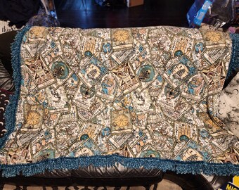 Tossed Tarot Cards 2 sided Fleece Blanket with Velvet Crochet Trim 72"x60"