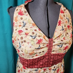 Herfstvogels &eikels 100% katoen retro halter keukenschort
