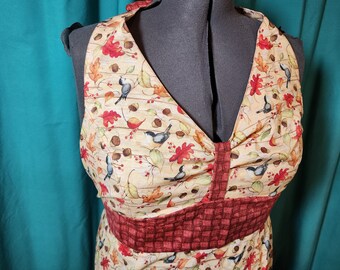 Autumnal Birds & Acorns 100% Cotton Retro Halter Kitchen Apron