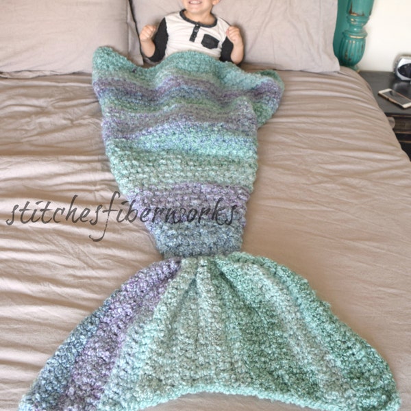 Child Mermaid Tail READY-TO-SHIP, Mermaid Tail Blanket, Crochet Mermaid Tail, Child's Mermaid Tail, Child's Crochet Mermaid Blanket