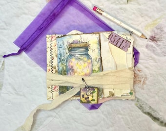 Fireflies Mason Jar Junk Journal, Staggered Mini Scrapbook, Eco-Friendly Paper Fragments