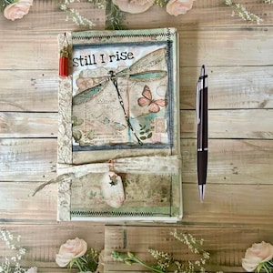 Dragonfly writing journal, naked  junk journal with coffee dyed paper & handmade ephemera. Earth friendly, choose your size