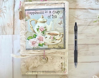 Tea theme writing journal, naked junk journal, coffee dyed journal, Eco friendly.