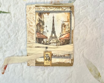 Shabby collaged Paris journal, junk journal, hand torn paper eco friendly