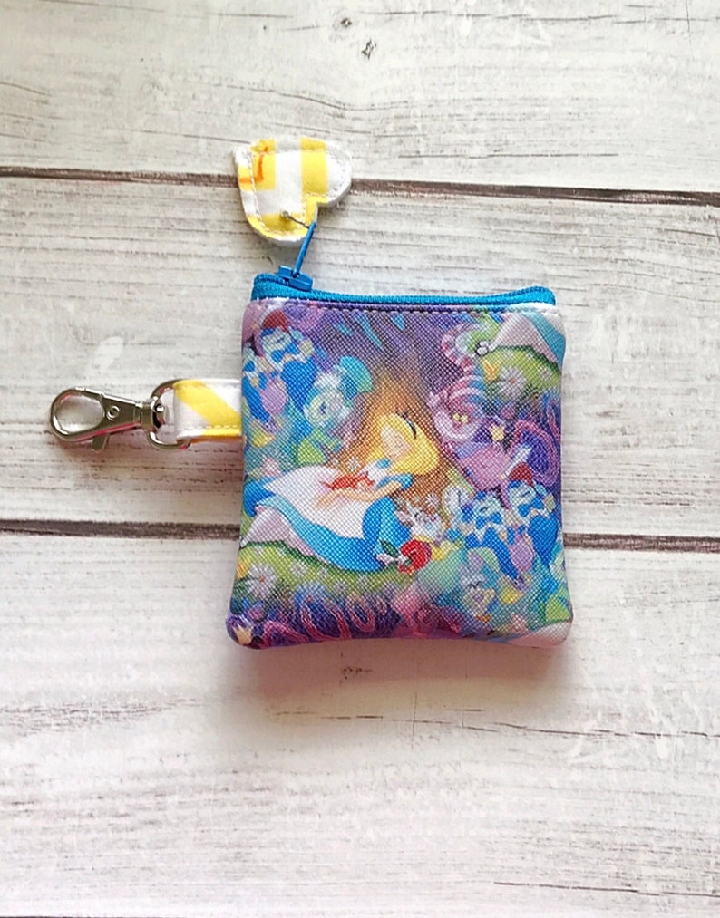 Alice in Wonderland zipper pouch coin purse eco friendly vegan leather
