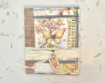 Shabby collaged butterfly journal, junk journal, hand torn paper, eco friendly