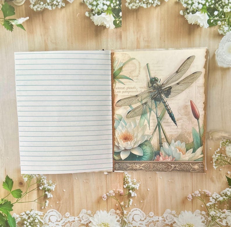 Dragonfly Writing Journal: Coffee Dyed Paper, Handmade Ephemera imagem 11