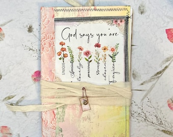 Prayer journal, Faith journal, Recycled Paper, Fabric Tie, eco friendly