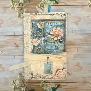 Blue Jean and lace writing journal, One signature, Eco friendly.