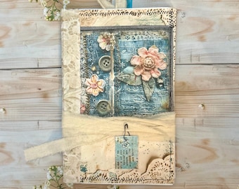 Blue Jean and lace writing journal, One signature, Eco friendly.