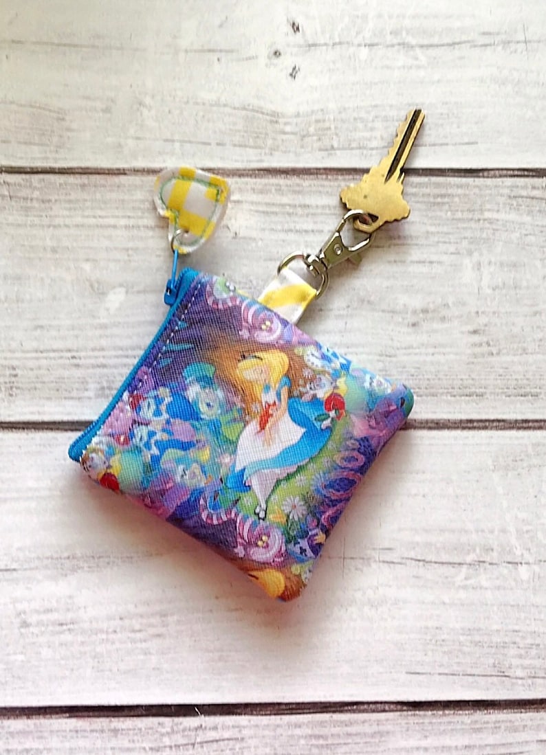 Alice in Wonderland zipper pouch coin purse eco friendly vegan leather