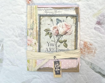 Shabby inspirational floral journal, junk journal, hand torn paper, eco friendly