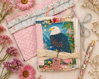 Mini Mixed Media eagle Junk Journal, Distressed Pages, Handmade Art Album
