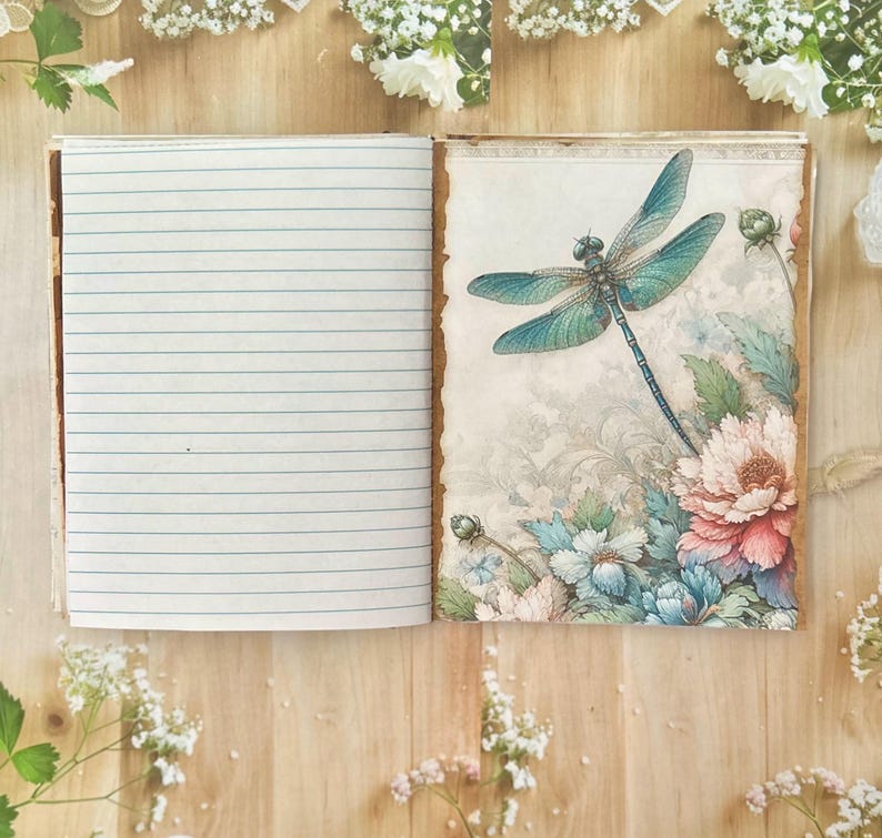 Dragonfly Writing Journal: Coffee Dyed Paper, Handmade Ephemera imagem 13