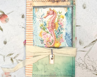 Costal, ocean handmade journal, junk journal, writing journal, one signature,  eco friendly