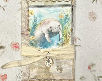 Manatee Junk Journal, One Signature Writing Notebook, Eco Friendly Recycled Paper