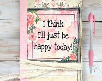 Inspirational floral writing journal with coffee dyed cover & paper. Eco friendly.