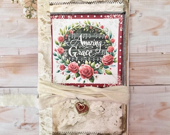 Handmade Christian, faith, prayer journal, Recycled Paper, Fabric Tie