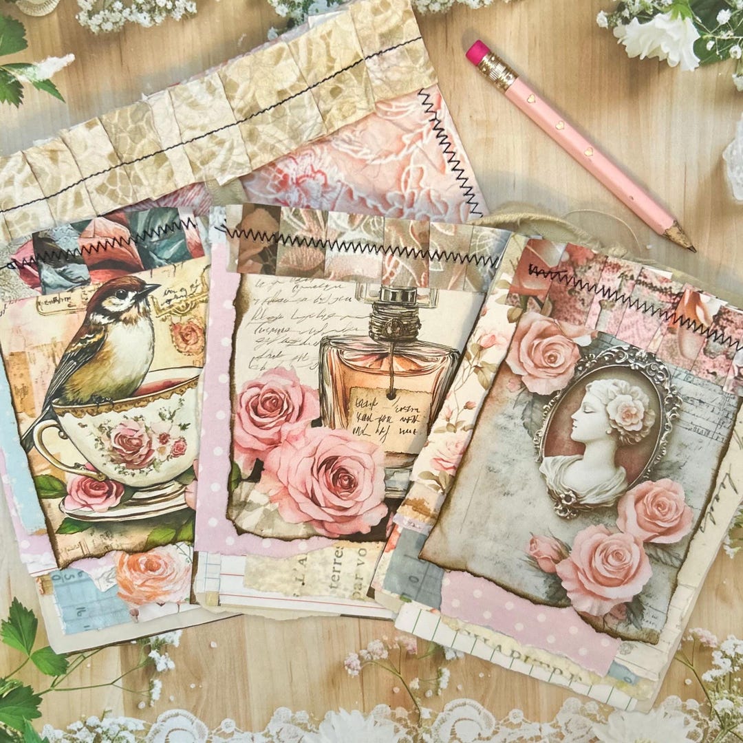 Scrappy Shabby Chic Notebook Set, Journal Ephemera, Set of Three ...