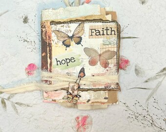 Mini Staggered Junk Journal, Mixed Media Art Album, Butterfly Embellishments