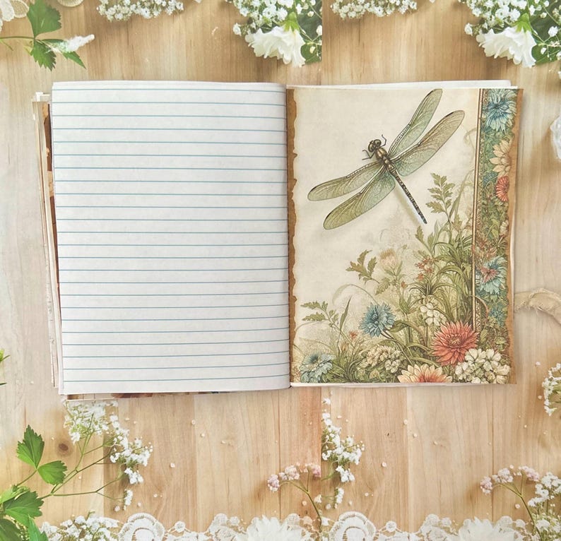 Dragonfly Writing Journal: Coffee Dyed Paper, Handmade Ephemera imagem 15