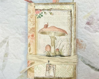 Mushroom Junk Journal, Two Signatures, Coffee Dyed Paper, Writing Journal