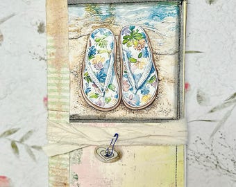 Summer fun handmade journal, junk journal, writing journal, one signature,  eco friendly