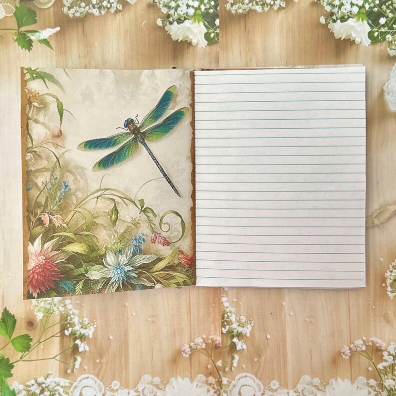 Dragonfly Writing Journal: Coffee Dyed Paper, Handmade Ephemera imagem 14