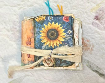 Sunflower Junk Journal, Staggered Mini Album, Mixed Media Journal