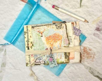 Deer family Staggered Junk Journal, Eco-Friendly Paper Fragments, Mini journal