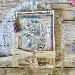 Butterfly writing journal, naked junk journal with coffee dyed paper & handmade ephemera.  Earth friendly, choose your size.