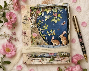 Woodland Rabbit Journal | Cottagecore Handmade Mixed Paper Writing journal