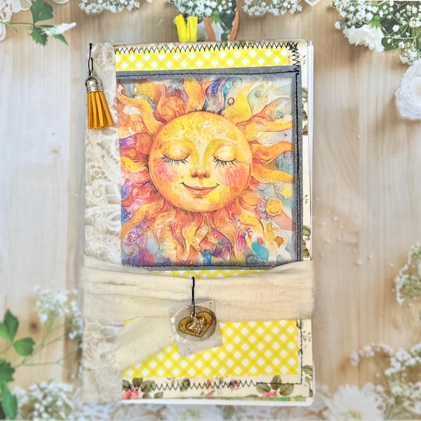 Happy sunshine handmade journal with coffee dyed paper. Choose your size.