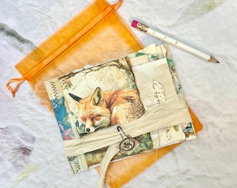 Sleeping Fox Staggered Junk Journal, Eco-Friendly Paper Fragments, Mini journal