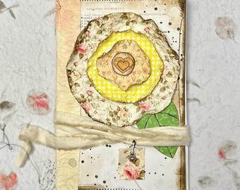 Shabby floral writing journal, naked junk journal, one signature, eco friendly
