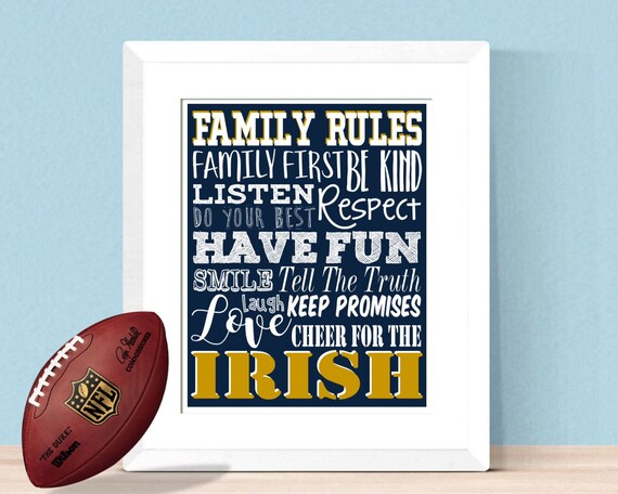 Notre Dame Family Rules 8x10 16x20 Digital Home Decor Office Etsy