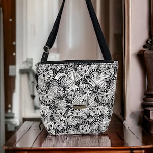 Black and White Butterfly Medium Shoulder/Crossbody Bag with Removable, Adjustable Strap