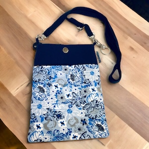 Blue on Blue Floral Smartphone Crossbody Bag with Removable Adjustable Strap