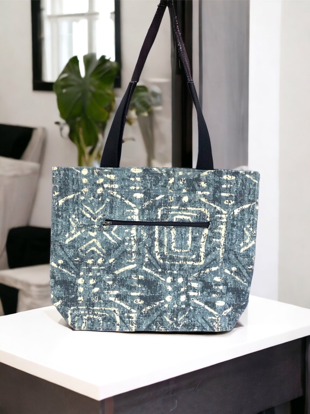 Large Market Tote Bag With Outer Zipper Etsy