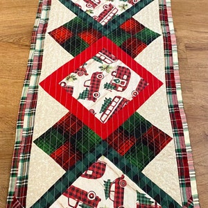 Christmas Red Truck/ Camper Quilted Table Runner